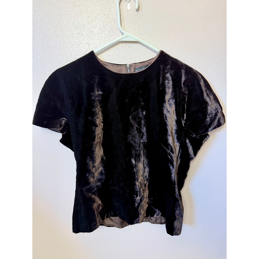 Gucci Made in Italy Dark Chocolate Brown Velvet Top Size 44 Full Back Zip